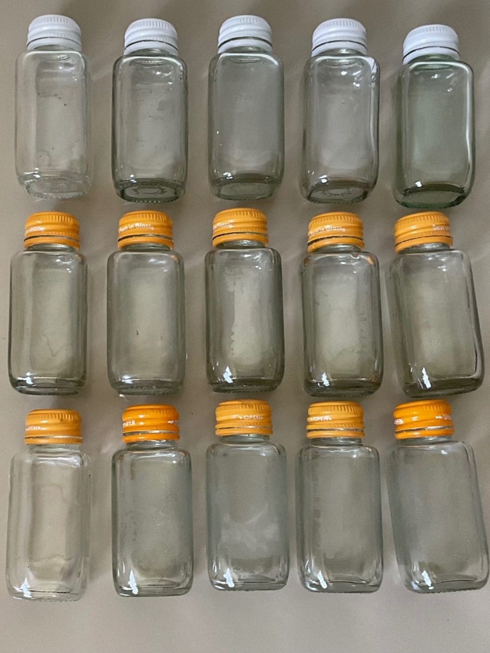 15 PACKS, Minis GLASSES short BOTTLES 2.1 Fl oz (62 ml)